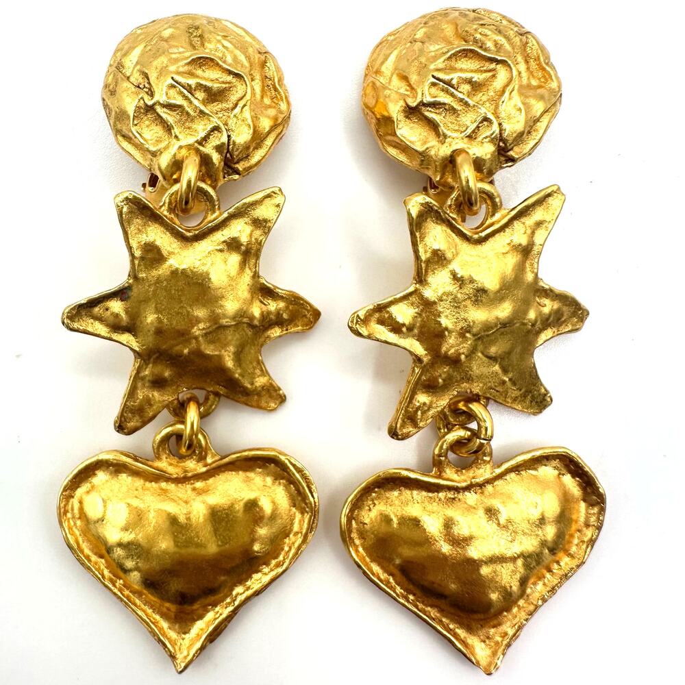 Christian Lacroix vintage Couture gold plated stars high end clip on earrings